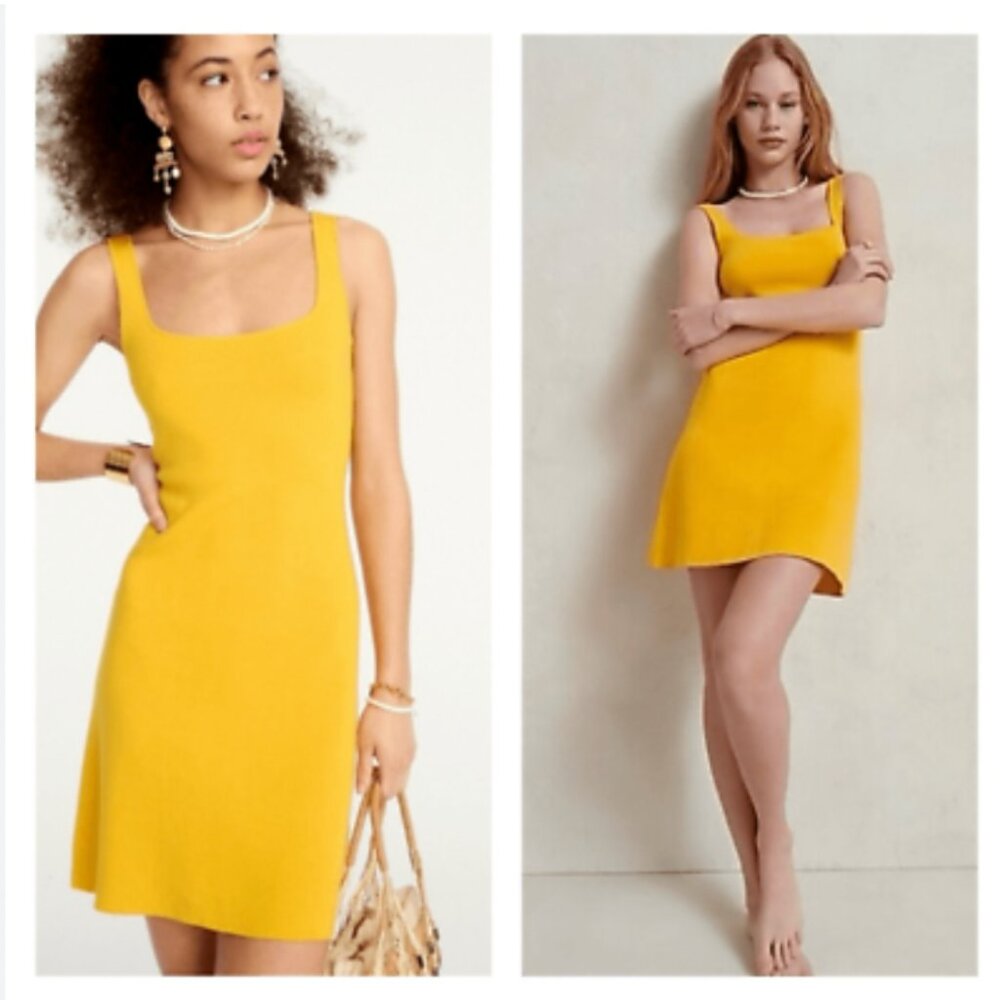 J. Crew Square Neck Mustard Yellow Sweater Knit Tank Sheath Dress Size Medium